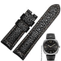 For Panerai PAM441 448 312 Bracelet high quality Cowhide Genuine Leather Strap retro flower grain Thick Watch band 22 24mm 26mm 22mm black