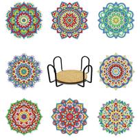 8pcs/Set DIY Diamond Painting Coasters Animal Cup Cushion for Drinks Crystal Rhinestones Diamond Art Coasters with Holder 10x10cm blue