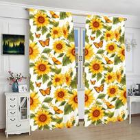 Set Of 2 Farmhouse Vibrant Sunflower Curtains Design Shading Fabric Living Room Decor Holiday Window Treatment Curtain For Sitting Made Polyester With W100*H70(CM)-Hooks&1PCS