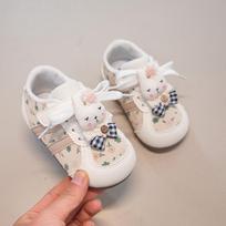 Kids Beige Floral Bunny Decor Velcro Casual Sneakers 22