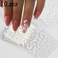 10 Sheets White Flower Nail Stickers - Self-Adhesive Decals with Elegant Black & Pink Floral Designs, Perfect for Nail Art white