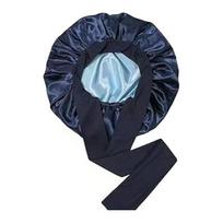 Double Layer Satin Sleeping Cap Solid Color Women Braids Long Curly Hair Night Sleep Cap Large Round Silk Hair Bonnet with Tie Band G