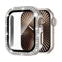 Cover For Apple watch Case 10 11 46mm 42mm 45mm 44mm 40 41mm Diamond Bumper Tempered Glass Screen Protector Series 9 7 SE 6 8 5 38mm Series 3 2 1 gray