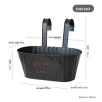 Black Distressed Oval Tin Hanging Flower Pot with Detachable Handle - American Style Wall Decoration