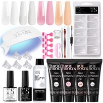 Thr3E Strokes Poly Nail Extension Gel Kit With Uv Led Lamp, Slip Solution, Nail Gel Brush, Dual-Form Nail Tips & Manicure Tools - Professional Nail A