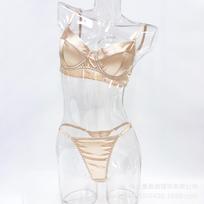 Hot-selling sexy lingerie women's French ultra-thin satin satin big breasts small anti-sagging bra set S white
