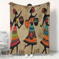 1pc Vintage African Women Print Flannel Blanket - Soft Warm All-Season Throw with Vibrant Tribal Patterns, Contemporary Style for Sofa, Home, Office, 75X95CM