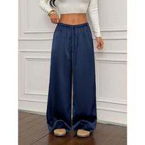 2026 Spring/Summer EurAsia Women's Cross-Seasonal Satin High Waist Draping Slimming Loose Casual Commute Wide-leg Pants S gray