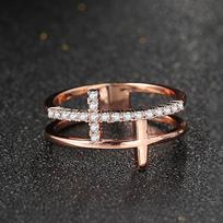 Double Cross Rings for Women Minimalist Cubic Zirconia Rose Gold Finger Accessories Female Jewelry Large Size R758 4