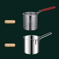 2026 Stainless Steel Deep Fryer with Basket Multi-Purpose for Home Commercial Tempura Chicken Frying Anti-Slip Base Cool Handle gray