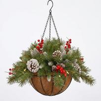 Christmas Hanging Basket Flower Pot Tree Semicircular Mushroom Rattan Pine Needles Red Fruit Belt Decorative Christmas Ornaments 45cm