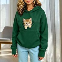 Girls Hoodie with Pet Pocket, Cute Pullover Sweatshirt for Kids, Casual Top for School and Play 110 armijos žalia spalva