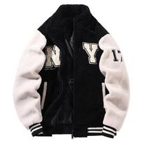 Unisex Thick Stand Collar Warm Casual Letter Print Ny Jacket Outerwear S juoda