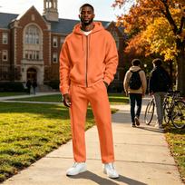Men's Hooded Sweatshirt and Straight Leg Pants Set Casual Athletic Tracksuit L orange