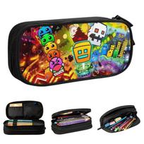Geometry Dash Pencil Case Pencilcases Pen Holder Big Capacity Bag School Supplies Zipper Stationery 21x10.5x5cm yellow