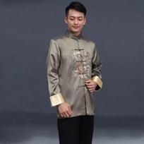 Men's Tang Suit: Embroidered Dragon Jacket - Ethnic Style Retro Long-Sleeved Top for Spring & Autumn Large gray