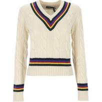 Polo Ralph Lauren Dryžuotas Megztas V formos iškirpte Trumpas Ilgomis Rankovėmis Megztinis Moteriškas megztinis Smėlio spalvos 211941558-001 M beige