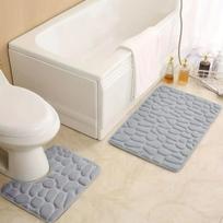 Thickened embossed pebble coral fleece floor mat, bathroom floor mat, toilet U-shaped bathroom absorbent foot mat two-piece set 2-piece set šviesiai pilka spalva