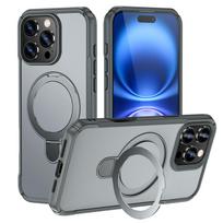 For Magsafe Wireless Charge Fold Magnetic Stand Phone Case For 15 16 17 Pro Max 16E 14 13 12 11 Anti-slip Bumper Cover Case & Holder&iPhone 16 Pro Max pilka spalva