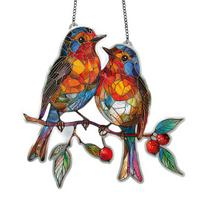 Bird Suncatcher Stained Glass Hummingbird Window Hanging Ornament for Home Wall Garden Decor Bird Lover 15x15cm B gray