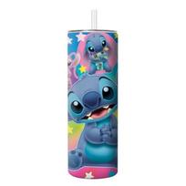 Anime Cartoon Stitch Printed Stainless Steel Straw Thermos Cup 600ml gray