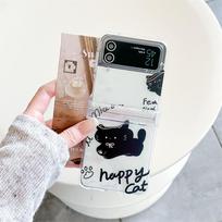 Cute Cartoon Cat Hand Wrist Strap Case for Samsung Galaxy Z Flip 6 5 4 3 flip6 ZFlip Lanyard Ins Korean Shockproof Acrylic Cover for Samsung Z Flip 5 gray