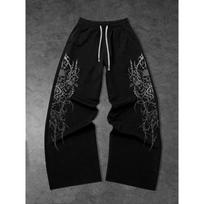 Men's Loose Punk Style Checkered Outdoor Casual Sports Pants with Cool Printed Patterns, the First Choice for Campus Spring Fashion S black