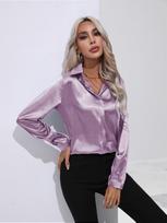 Blusas biuro moteriški balti marškiniai madingi rudeniniai laisvalaikio viršutiniai satininiai marškiniai solidūs laisvalaikio šilko viršutiniai moteriški palaidiniai drabužiai 28548 S šviesiai violetinė spalva