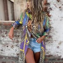 2026 European and American cross-border spring and summer new long-sleeved floral casual large-size lapel shirt female Amazon independent station S