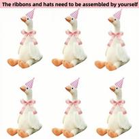 6/16Set Adopt A Goose Party Favor 11.8 Inch Goose Stuffed Animal One Silly Goose with Mini Hat Ribbon for Baby Shower Birthday white