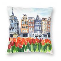 Amsterdam Houses With Tulips Pillowcase Polyester Linen Velvet Creative Zip Decor Throw Pillow Case Car Cushion Cover 30cmx30cm(12x12Inch) gray