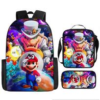 Mario Cartoon Kids Backpack Set for Students Large Capacity Casual Bookbag Trio