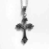 Gothic Cross Skull Moth Pendant Necklace With Alloy Chain For Punk Party Wear gray