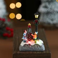 Šviečiantis Kalėdų Senis ir Gatvės Žibintas Dervos Ornamentas Namo Dovana black