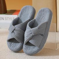 Women's Home Slippers New Corduroy Cross Cotton Slippers Household Autumn Home Warm Indoor Thick Bottom House Slippers for Women 36-37 gray