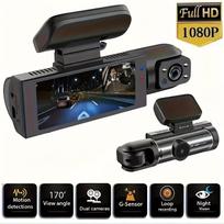 1080P „Full HD“ dvigubos kameros vaizdo registratorius automobiliams priekyje ir viduje, automobilio kamera su IR naktinio matymo funkcija, kilpinis įrašymas, plataus kampo automobilio DVR kamera Front and Inside