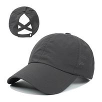 Women's Summer Cap Mesh Breathable Cross Straps Ponytail Baseball Hat Men Quick-Drying Visors Outdoor Beach Golf Sports Sun Hats gray
