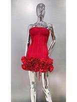 Spring/Summer Off-the-Shoulder Lace-Up Floral Mini Dress M raudona