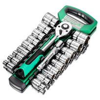 21 piece Set 1/2 Ratchet Wrench Socket Set Standard 24 Teeth, Including 123MM Extension Rod, Short Socket, Ratchet Wrench žalia