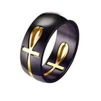Black Gold Ankh Cross Ring for Men Stainless Steel Key of Life Wedding Jewelry Gifts Separable Egyptian Anel 10 black