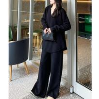 Chic V-neck Sweater & Wide-leg Pants Two-piece Set for Women - 2025 Autumn/Winter Fashion Knitwear One Size