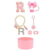 7pcs Cup Accessories Set for Stanley Cup 30/40oz Tumbler Straw Cover Cap Boot Spill Proof Stopper Letter Keychain Charm Sticker beige