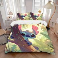 3pcs Stitch Forest 1 Cover+2 Pillowcases, Pillow Inserts Not Included, Machine Washable, All-Season Use, Teen and Adult Rooms137 135x200cm black