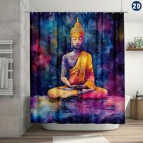 Vibrant Buddha & Psychedelic Pattern Shower Curtain, Durable Polyester, Easy Clean, Includes Hooks | Serene Bathroom Decor W60H190(CM)-1 Pcs