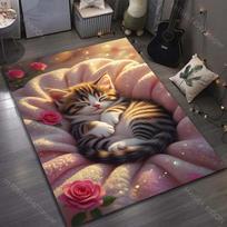 Multiple sizes Kitten sleeping on pink blanket Carpet for Living Room Bedroom Sofa Home Decor Rus Non-slip Floor Mat Gift 40cm x 60cm beige