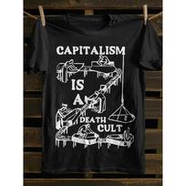 Mens Vintage Punk Rock TShirt Anarchist Symbol Capitalism Is Deadly Cult Slogan Cotton Soft Round Neck Short Sleeve Black Tee S