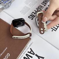 Compatible Leather Strap for Apple Watch 11/10, iWatch 7/8 SE with Double Buckle and Color Block Design. 14mm pilkšvai balta
