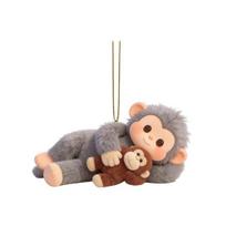2D Monkey Car Hanging Ornament Acrylic Car Rearview Mirror Accessories Cute Monkey Holding Plush Toy Bag Charm for Backpack C gray