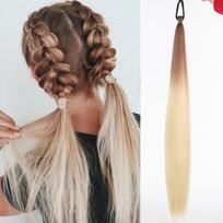 Synthetic Ombre Ponytail Extension, 26 Inch Long Straight Colored Braiding Ponytail with Elastic Band for Women (as the picture,26inches) beige