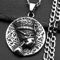 Nefertiti Ancient Egyptian Pharaoh Nefertiti Mural Ankh Cross Pendant Necklace Cultural Symbol Protective Titanium Steel Jewelry gray